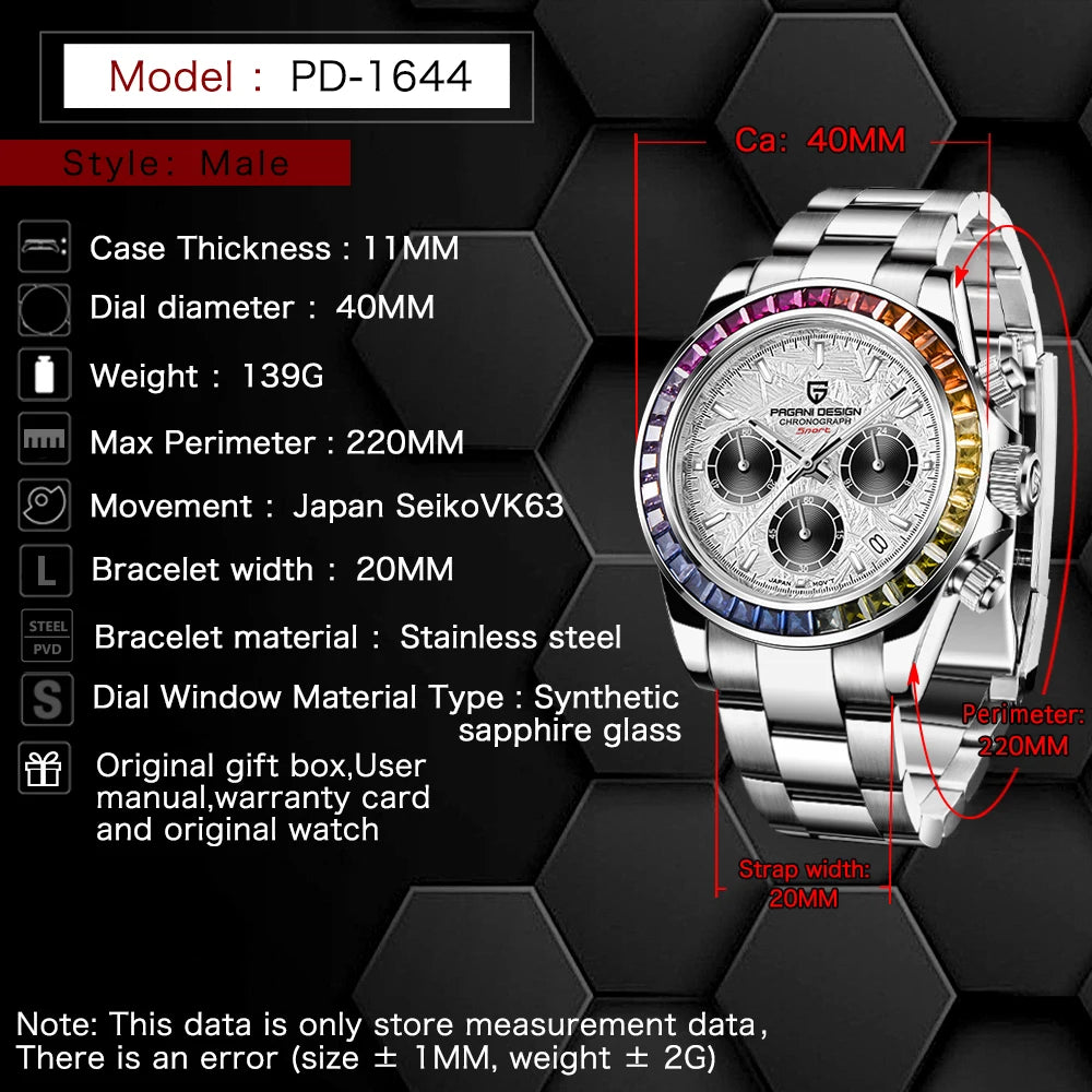 PAGANI DESIGN Men's Casual Quartz Watch 40Mm Outdoor Trendy Stainless Steel Sapphire Wear-Resistant Mirror Luminous Diving Watch
