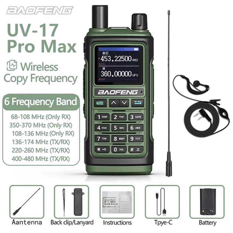 Baofeng UV17 Air Band Walkie Talkie 999 CH Draadloze kopieerfrequentie NOAA Zes bands Amateur Ham Tweerichtingsradio voor
