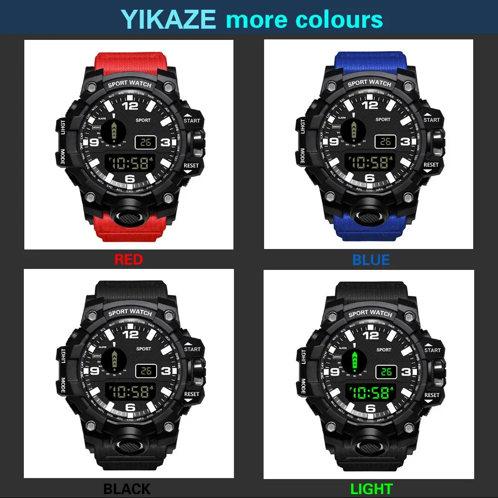 YIKAZE Men's Watch LED Digital Men Sport Watches Fitness Electronic Watch Multifunction Military Sports Watches Clock Kids Gifts