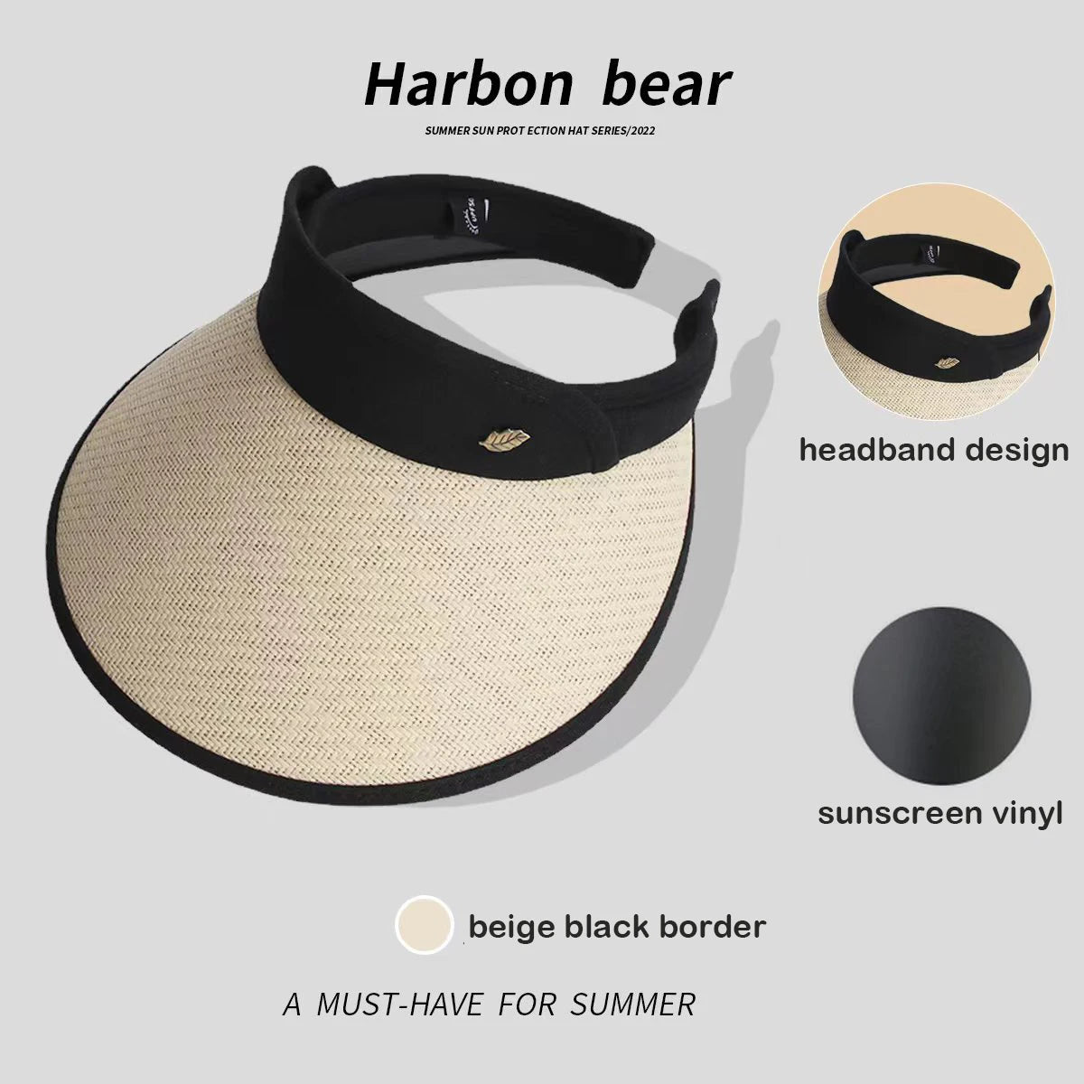 Hats for women Summer hat sun hat empty top Korean version headband black glue straw cap beach caps sunscreen panama  UTHAI S87