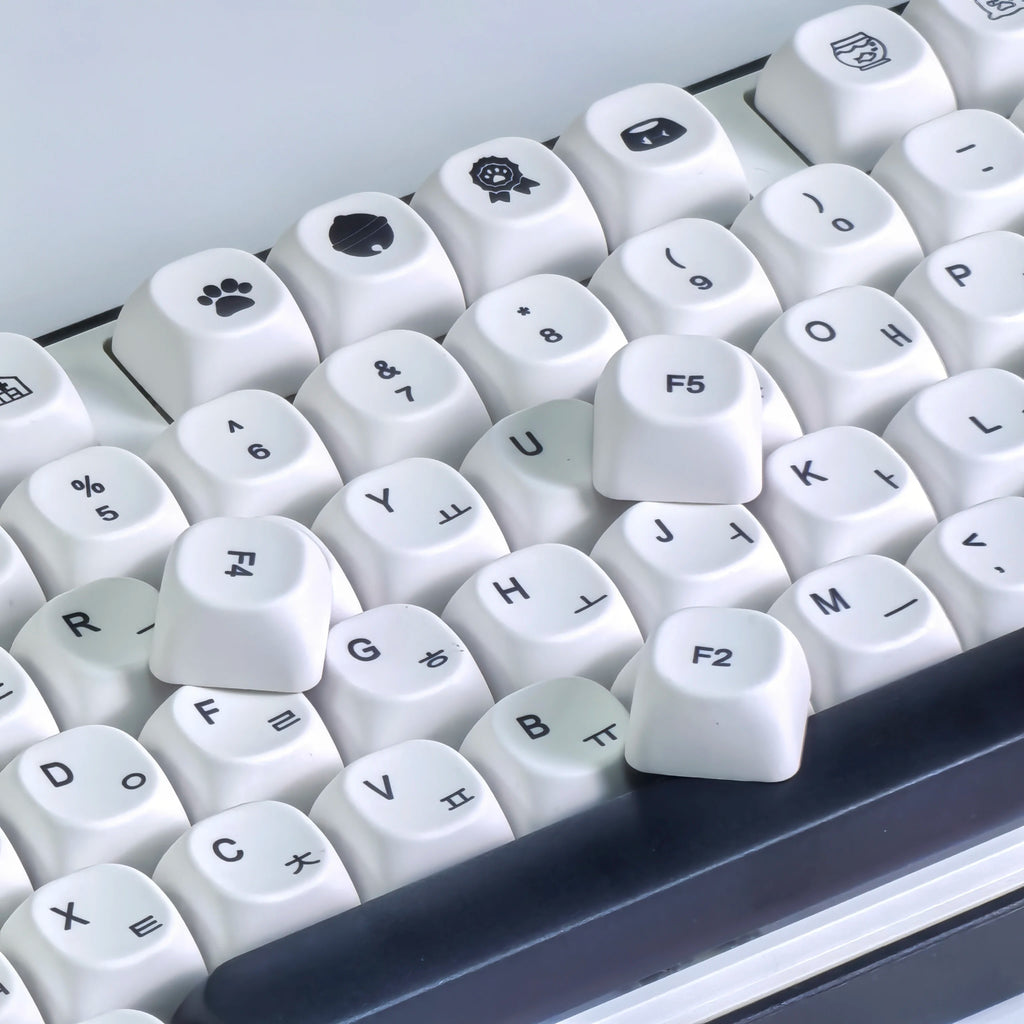 MAIMOOO MOA Keycap Korean Russian English 120Keys Round Cute Pbt Minimalist Style Black And White Cute Kitty Keycaps