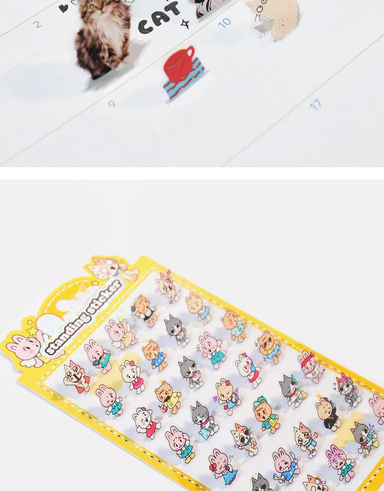 Korean Import NEKONI Fun 3D Standing Sticker Cartoon Character Animals Scrapbooking Diy Journal Cute Stationery Sticker Gift