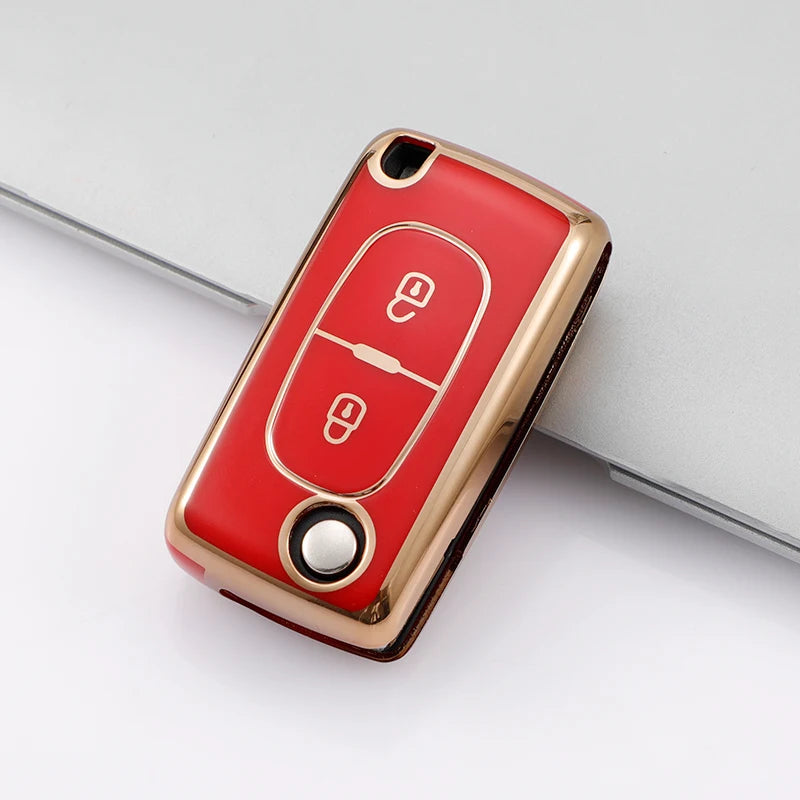 2 Button Folding Car Key Case for PEUGEOT 207 407 307 308 607 for Citroen C2 C4 C5 TPU Cover Fob Rubber Skin Protect Keychain