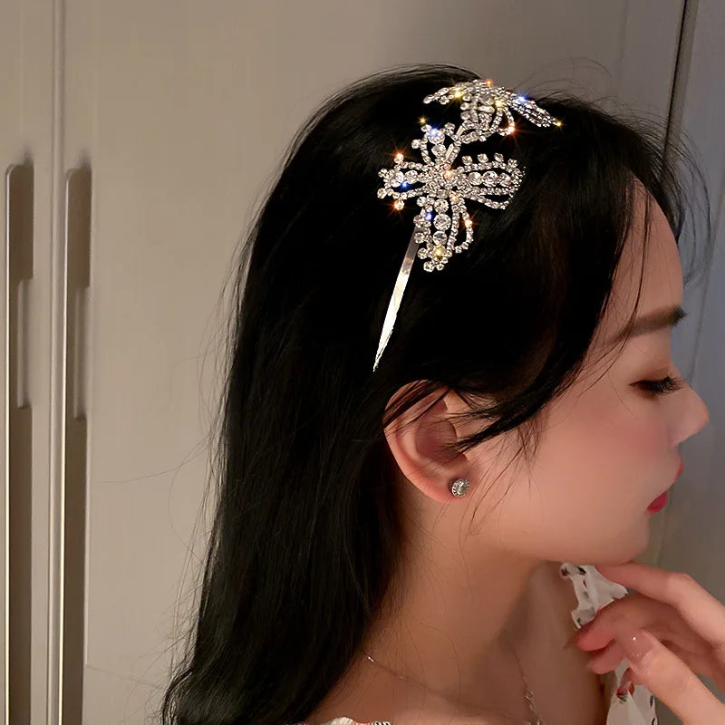 DREJEW Butterfly Hairbands for Women Rhinestone Crystal Long Tassel Chain Headband Simulated Pearl Headwear Hair Accessories