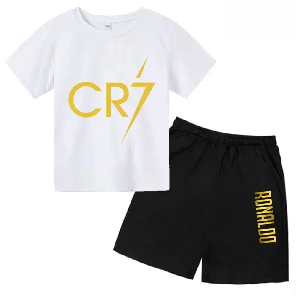 Summer CR7 Star Print Kids T-shirt Top and Shorts 2pcs Set Boys/Girls 3-13Y Children Clothes Sunshine Casual Fashion Sportsuit