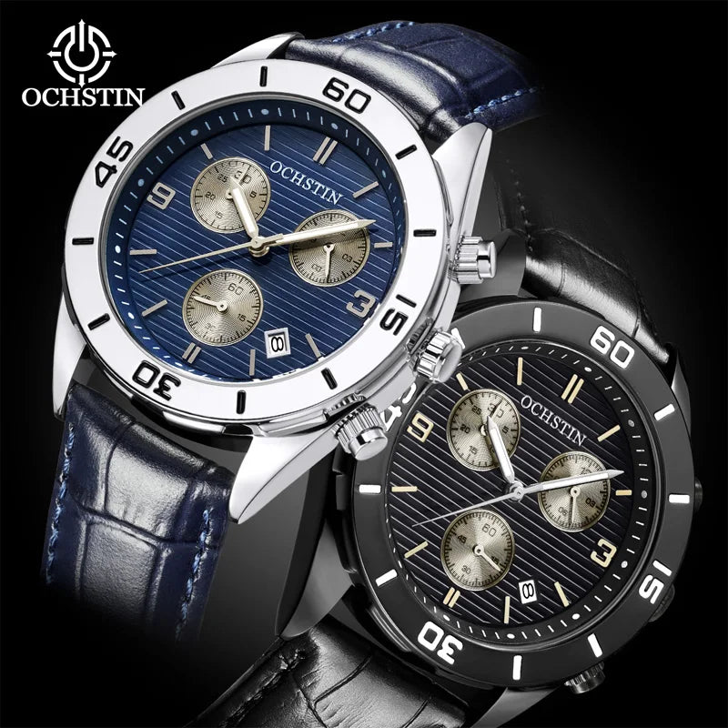 OCHSTIN Men's Watches Top Brand Sport Men Wrist Watch Leather Quartz Watch Sports Waterproof Male Clock Chronograph Function