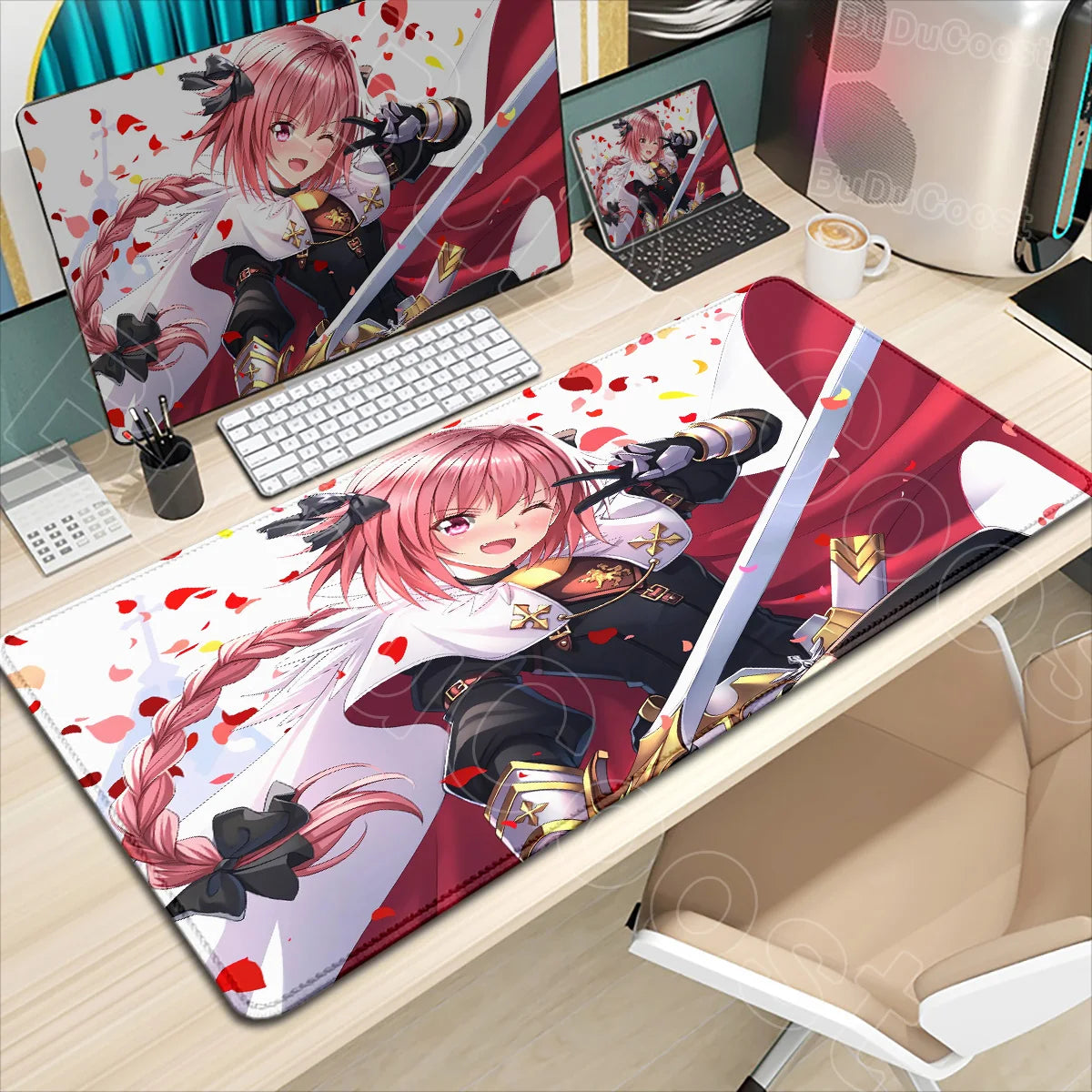 Astolfo Mousepad HD Print Anime Girl Computer Gamer Locking Edge Non-slip Rubber Mouse Pad Keyboard PC Desk Pad Table Decoration