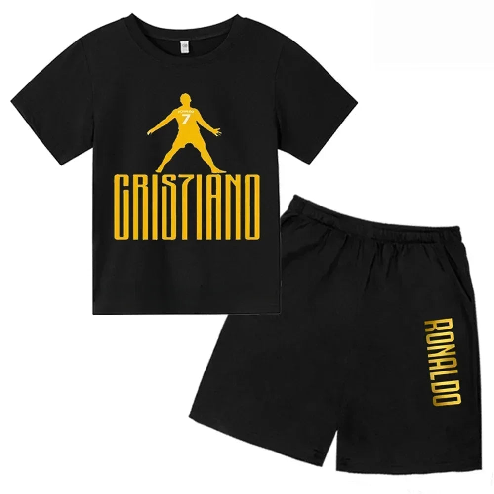 Summer CR7 Star Print Kids T-shirt Top and Shorts 2pcs Set Boys/Girls 3-13Y Children Clothes Sunshine Casual Fashion Sportsuit