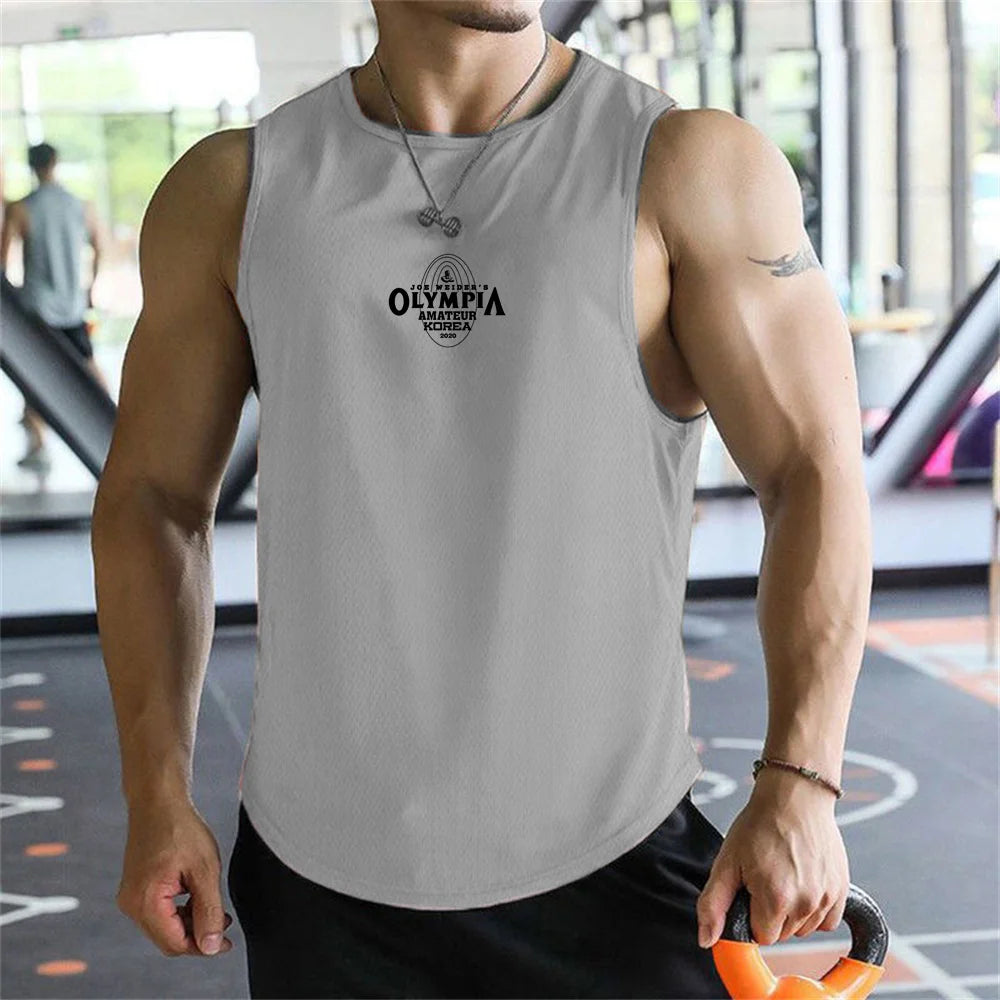 Summer Men Olympiad Vest Plus Size Stripe Gym Tank Top Men Fitness Male Exercise Sports Vest Undershirt Bodybuilding Clothing