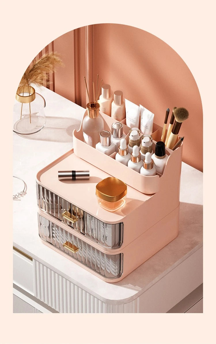 Luxury Makeup Organizer Cosmetic Storage Box Drawer Type Lipstick Skincare Makeup Brush Holder Desktop Make Up Container