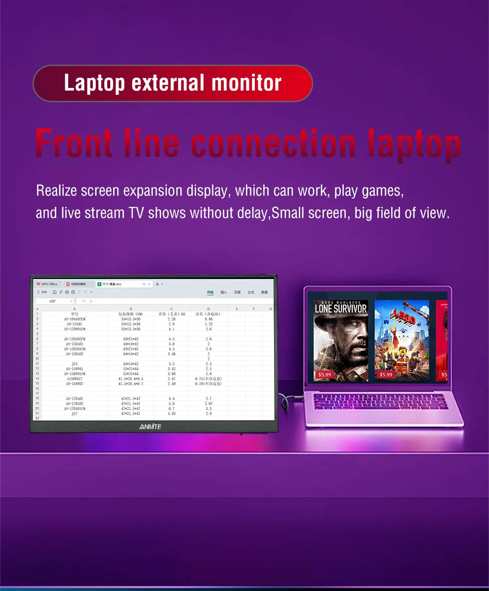 16-Inch 2.5K Portable Gaming Monitor 144Hz/120Hz 500cd/m Low Blue Light For XBox PS4 / 5 Switch Cell Phone PC Loptop Extension