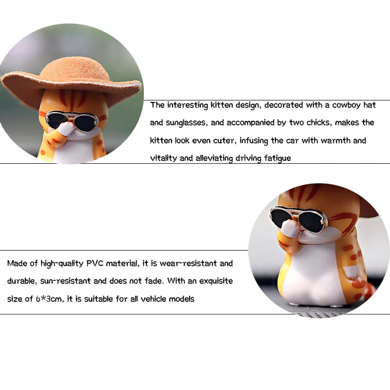 Cute Car Interior Decoration Accessories Cool Kitten Wearing Hat and Sunglasses Auto Dashboard DFecoration Ornaments For Car