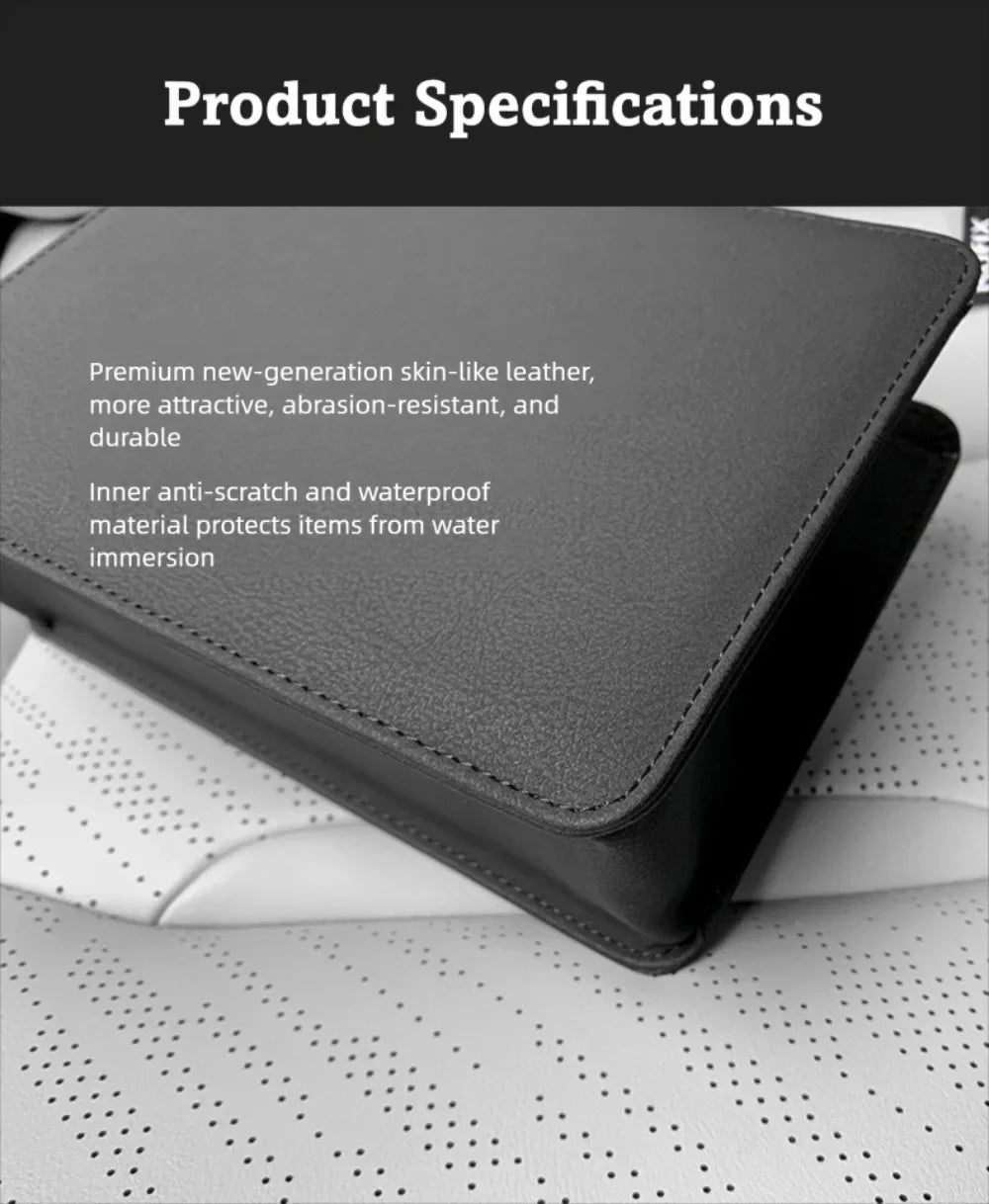 Multifunctional Car Trash Bin PU Leather Solid Color Seatback Hanging Storage Box Foldable Structure Car Door Storage Box