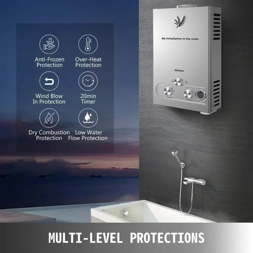 Sihao LPG Water Heater 6L 8L 10L 12L 16L 18L LPG Portable Instant Liquefied Petroleum Gas Water Heater Tankless Boiler Kit