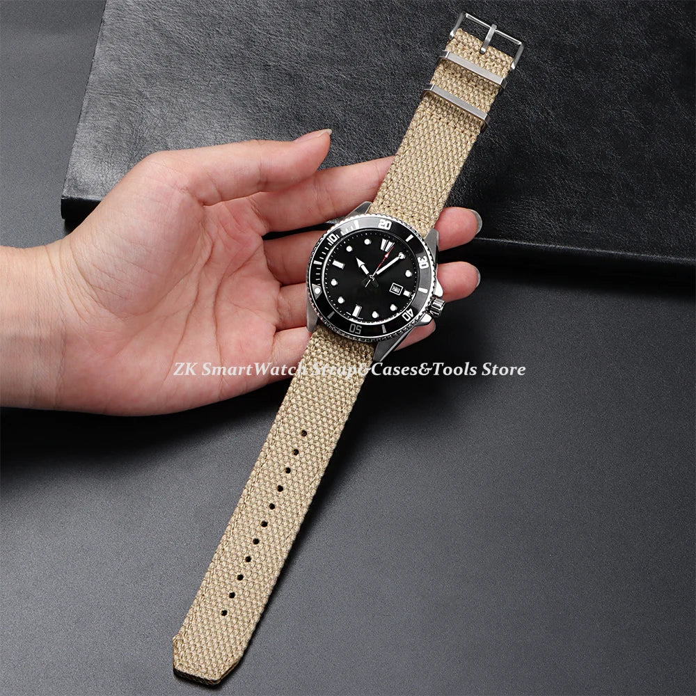 Genuine Linen Nylon Watch Strap 20mm 22mm for Omega Business Cotton Fabric Bracelet Breathable Woven Sports Strap for Men Women