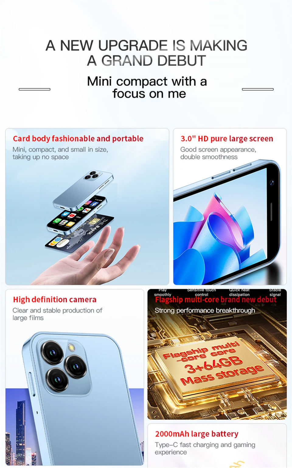 SOYES XS16 Americas Version 4G Network 3.0" Mini Smartphone 3GB RAM 64GB ROM Android 10.0 WIFI Bluetooth GPS Small Phone