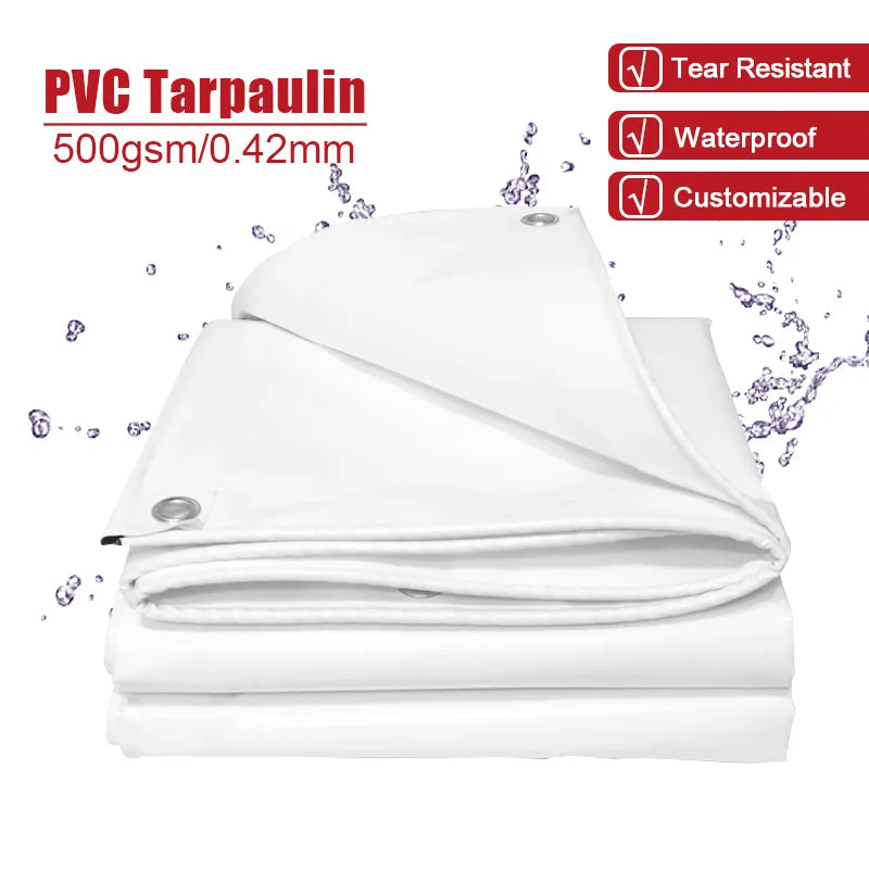 500gsm PVC Tarpaulin Waterproof Heavy Customizable Tarp Cover Canopy Awning Rainproof Planting Courtyard Gazebo Balcony Pavilion