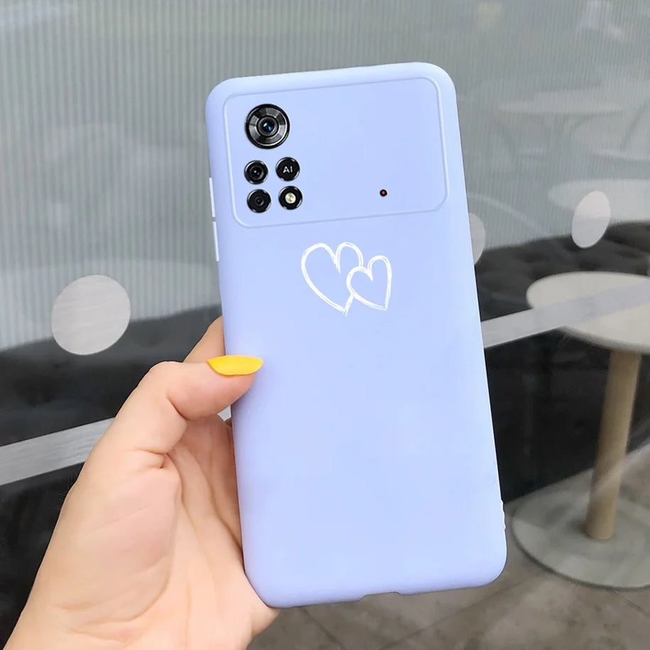 Cute Love Heart Phone Case For Xiaomi Poco X4 Pro 5G Cover Soft Silicone Matte Funda For Xiaomi Poco X4 M4 Pro 4G 5G Bumper 2022