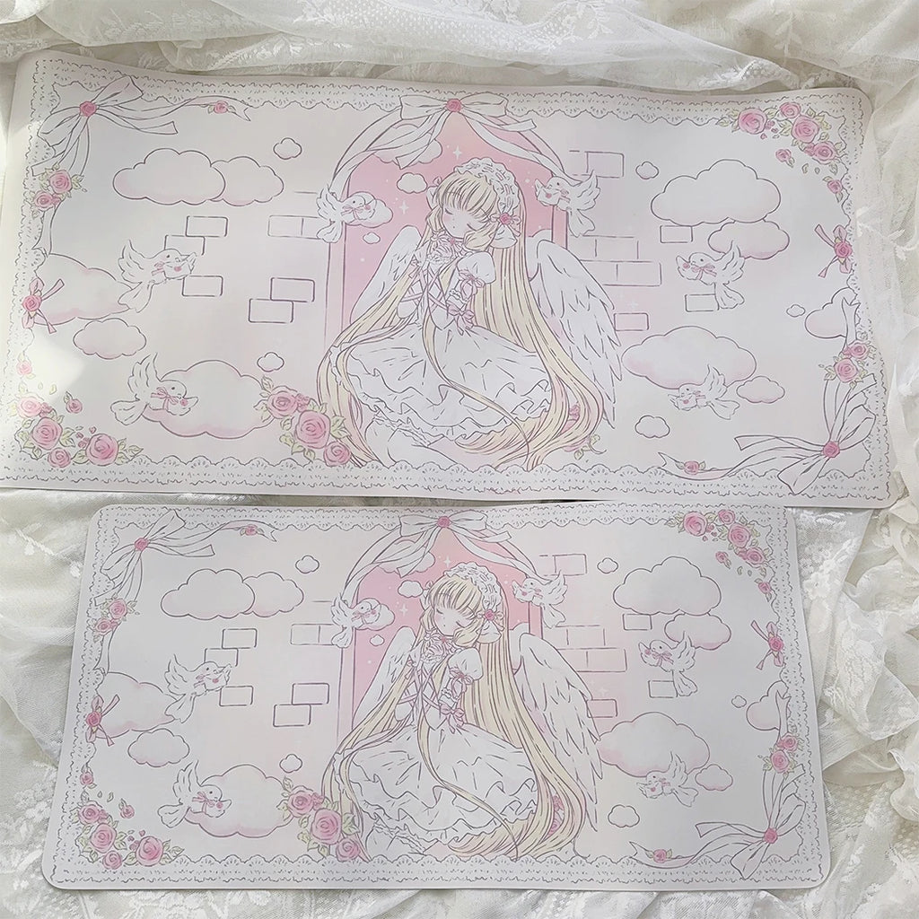 New Original Angel Girl Leather Mouse Pad Cartoon Rabbit Anti-slip Anti-fouling Dining Table Mat Large Size Computer Keyboard Pa