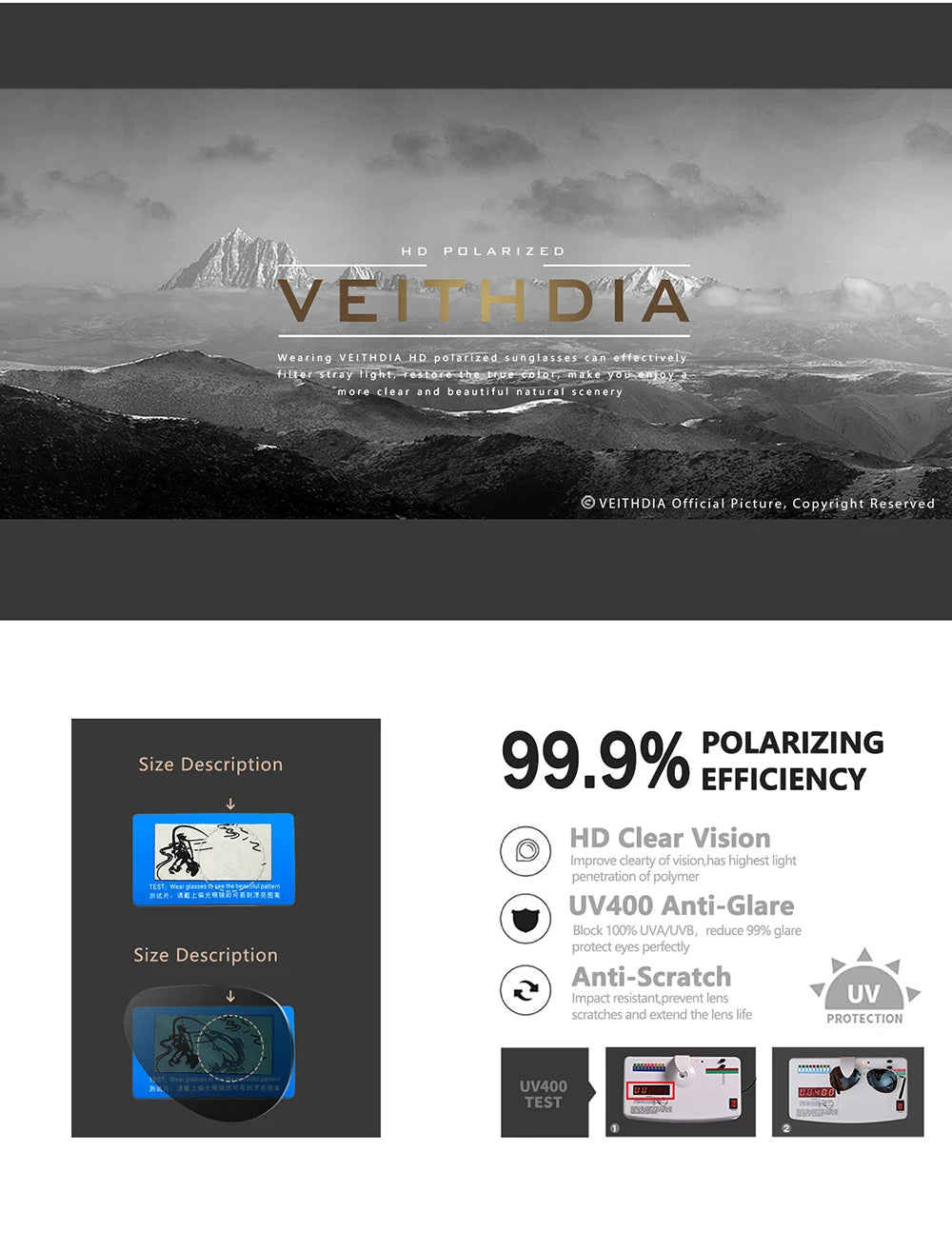 VEITHDIA Brand Sunglasses Men Polarized UV400 Sun Glasses Outdoor Sports Driving Male Women Eyewear Accessories For Female 1306