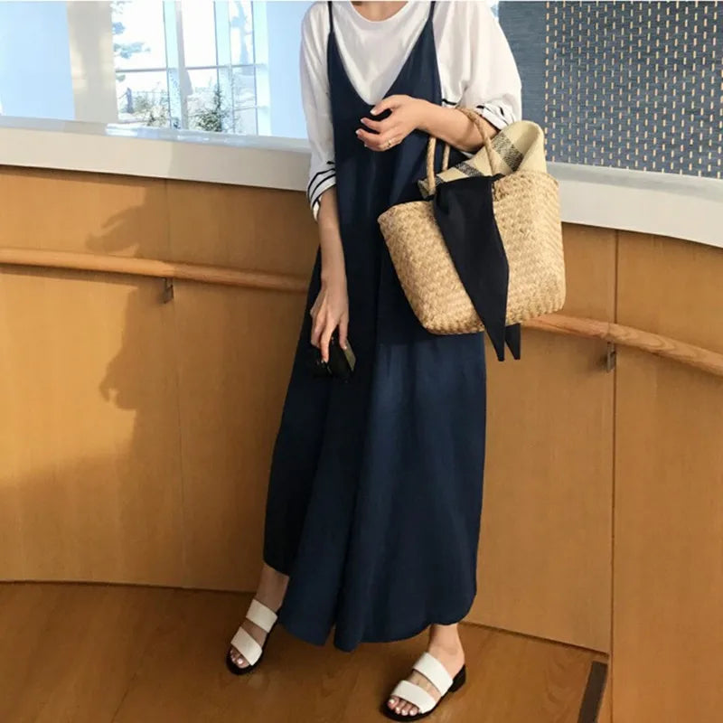 Johnature Summer New Cotton Linen Large Size Women Jumpsuits 2025 Solid Color Spaghetti Strap V-neck Loose Casual Playsuits