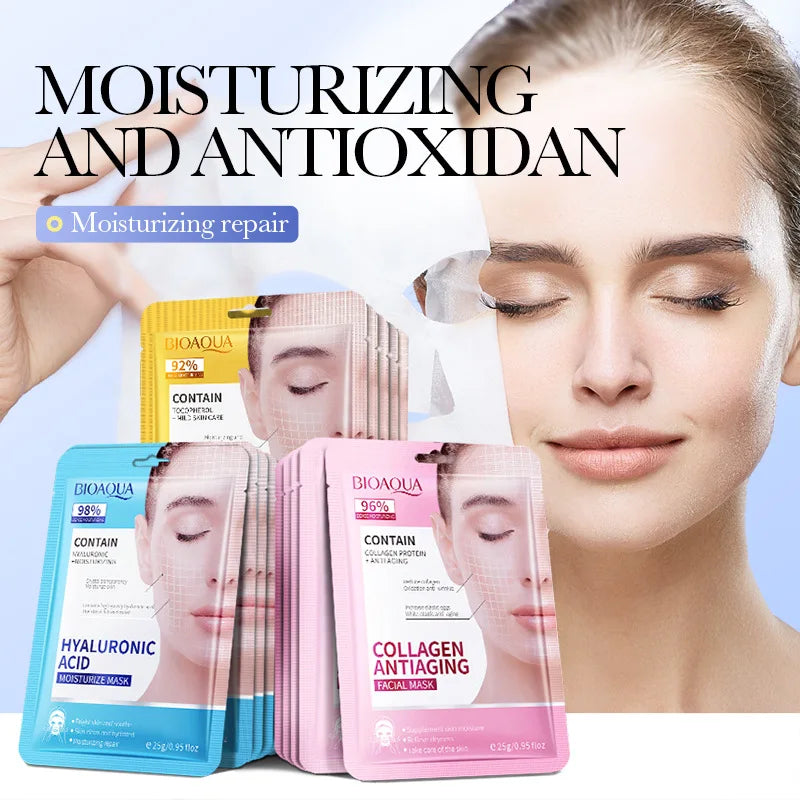 10pcs BIOAQUA  Hyaluronic Acid Retinol Collagen Facial Masks Hydrating Brightening Moisturizing Face Mask Facial Skin Care