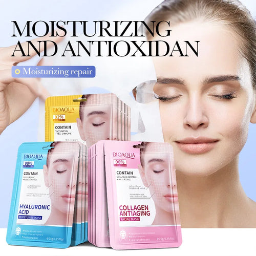 10pcs BIOAQUA  Hyaluronic Acid Retinol Collagen Facial Masks Hydrating Brightening Moisturizing Face Mask Facial Skin Care
