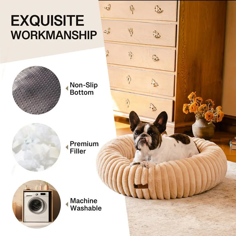 Pet Nest Rabbit Plush Pet Pad Long Hair Round Cat Nest Universal Warm Dog Bed in All Seasons Soft Cat House  Pet Accessories