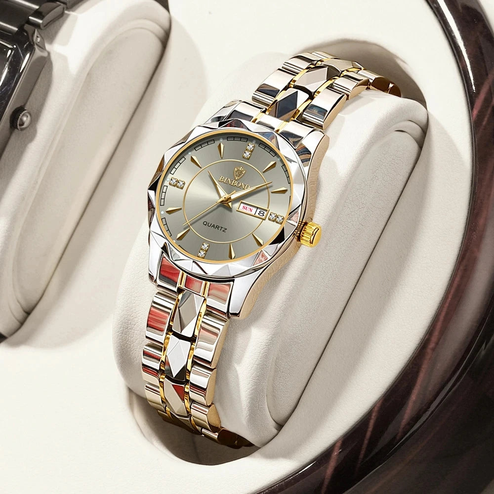 BINBOND 5552 Japanese Quartz Movement Fashion Women's Watch Top Brand Luxury Stainless Steel Strap Date Calendar Watch-1