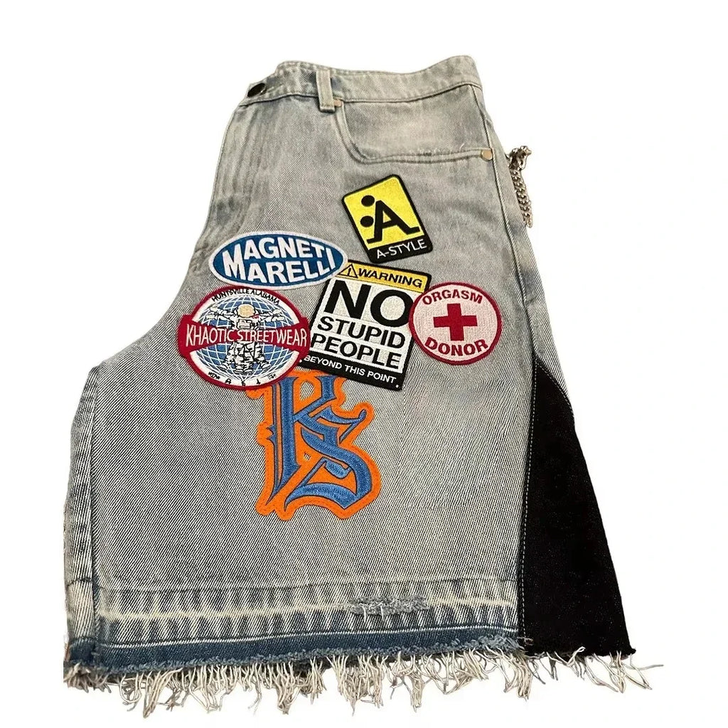 Vintage Statue Liberty Sequin Rhinestone Denim Short Jeans Women Loose Retro 2000s Streetwear Denim Fitness Y2k Casual Shorts