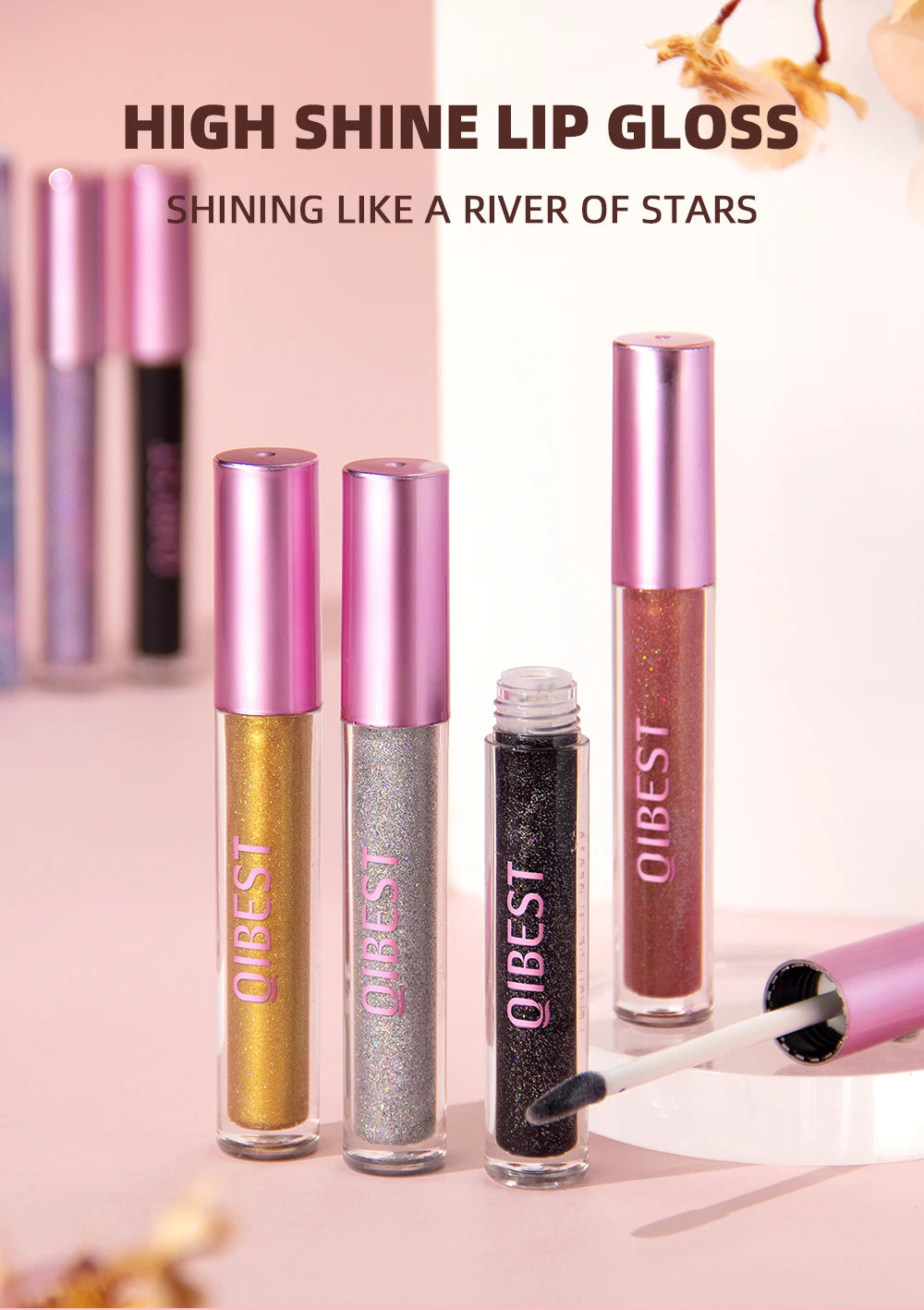 6 Colors Glitter Lipstick Long Lasting Diamond Pearlescent Metallic Lipgloss Black Matte Liquid Lipstick Women Lip Tint Makeup