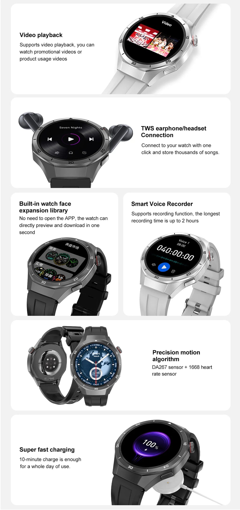 DT5 Pro Smart Watch for Men Women Digital Wrist Watches MP3 MP4 Music Smartwatches Fitness Bracelet Electronic Wristwatch Clock