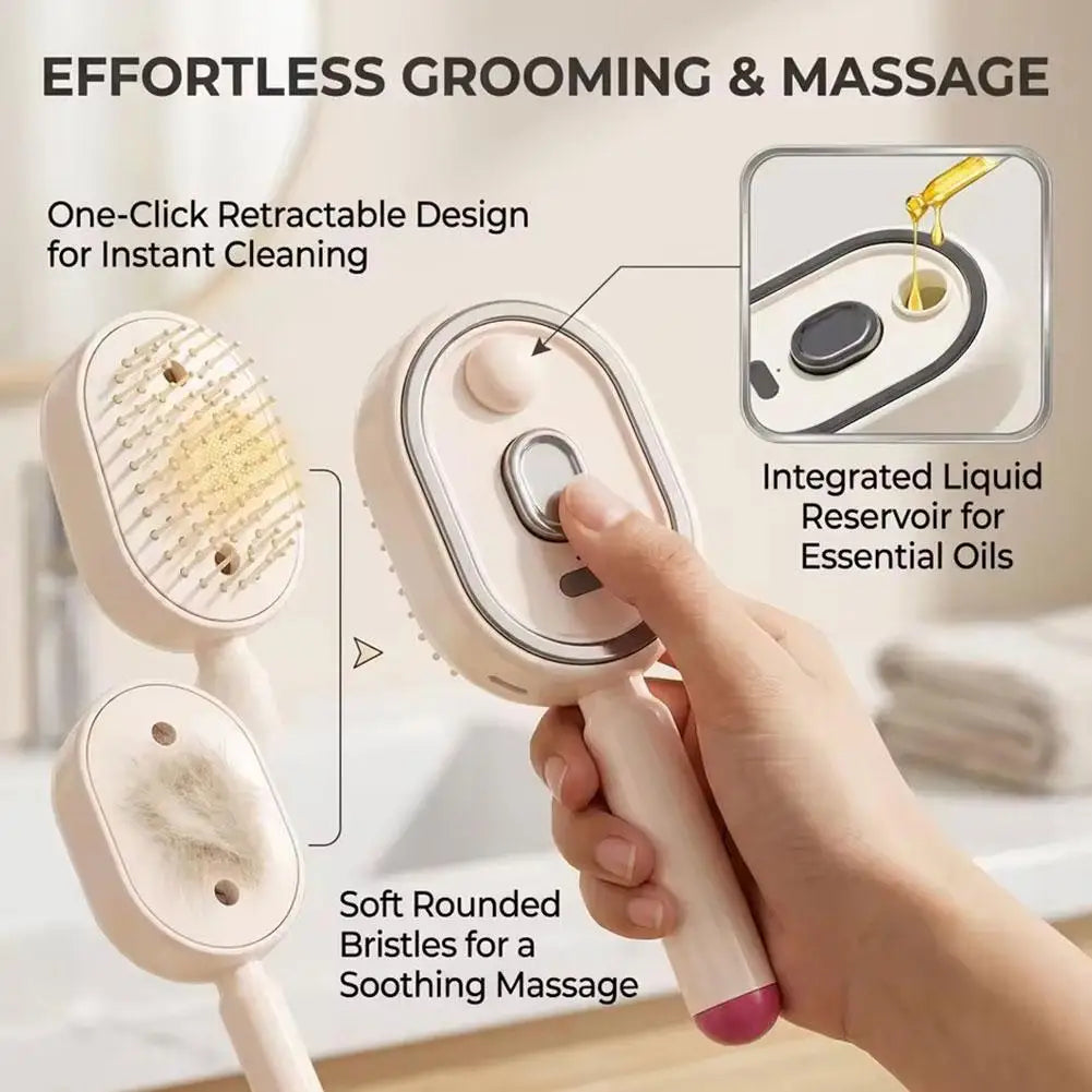 Electric Spray Hair Brush Hair SPA Nourishes Hair Essential Oil Spray Reduce Frizz Anti-Static Retractable Steam Massage Comb