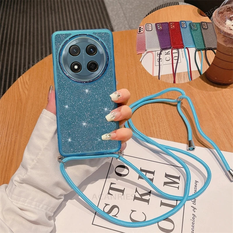 For Honor Magic 7 Lite 5G 6 5 4 X9c X7c X9b X8b X7b X9a Crossbody Lanyard Clear Glitter Silicone Soft Case Mgic7Lite 7lite Cover
