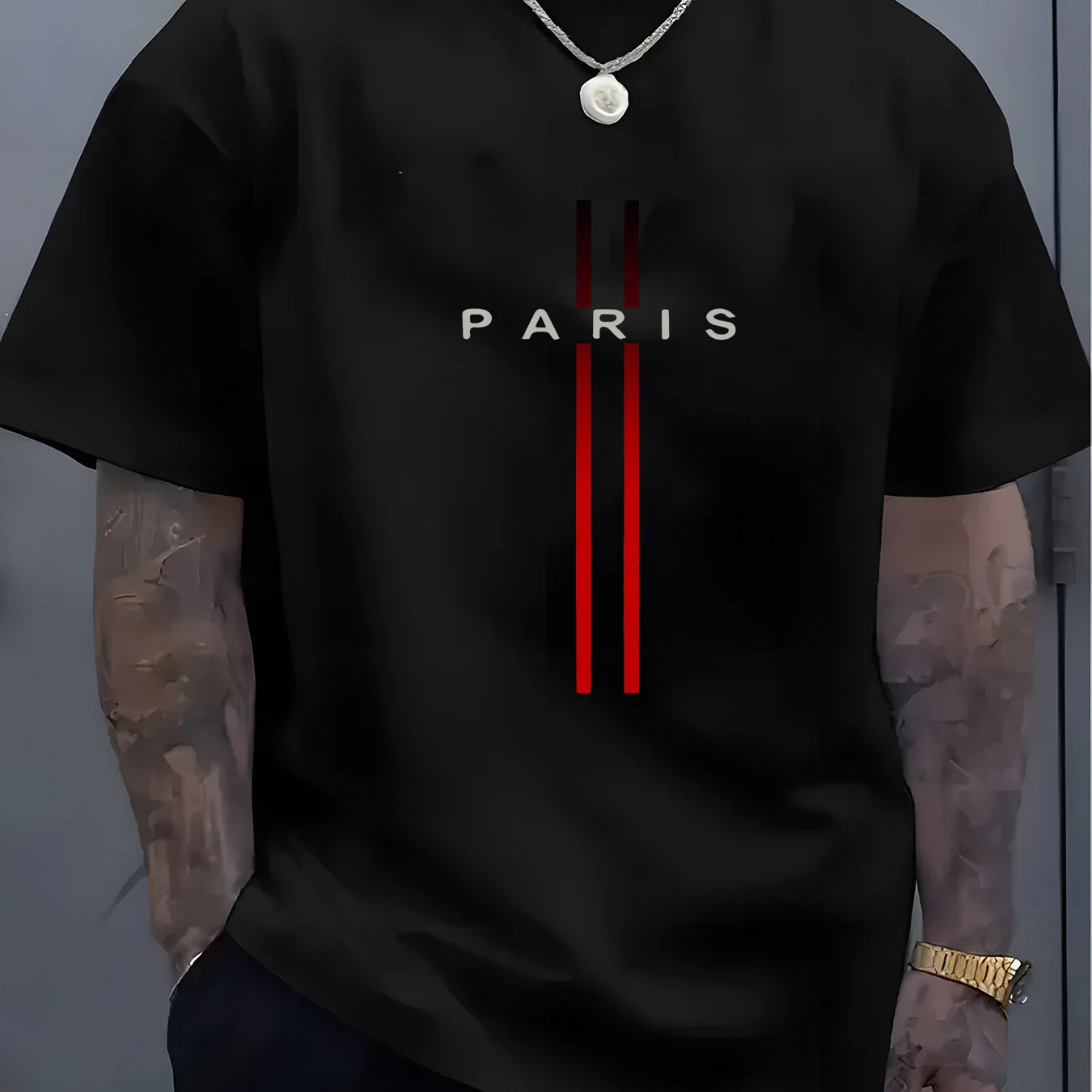 Summer men's 100% pure cotton casual loose fit plus size PARIS letter pattern printed round neck short sleeved T-shirt top