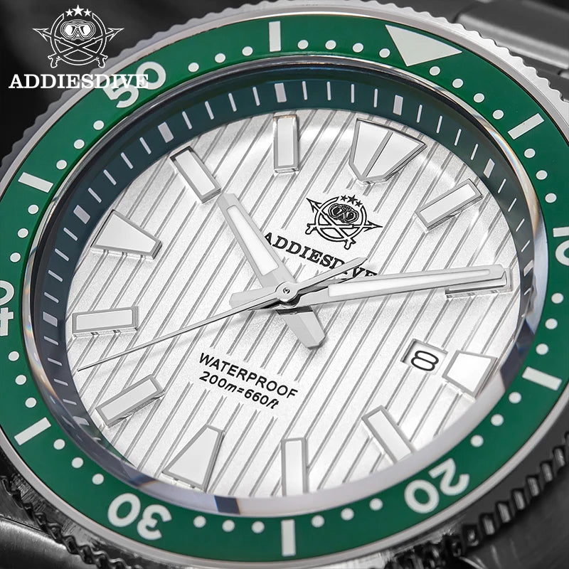 ADDIESDIVE Watch For Man AD2507 Sapphire Crystals Window Display BGW9 Luminous 200M waterproof 316L Stainless Steel Quartz Watch