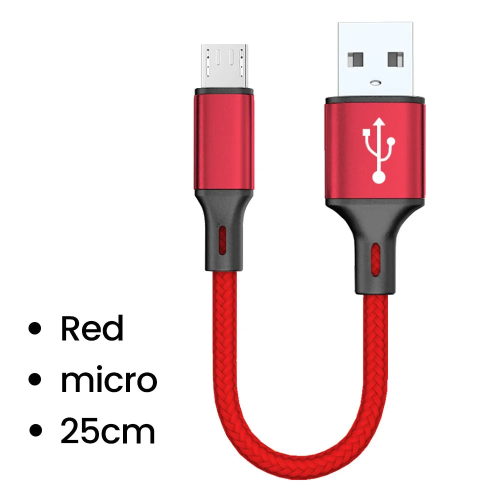 Olaf 25cm USB to Type C/Micro USB Short Charging Cable 3A USB Type C Micro Data Cable for Xiaomi Samsung Android Power Bank Cord