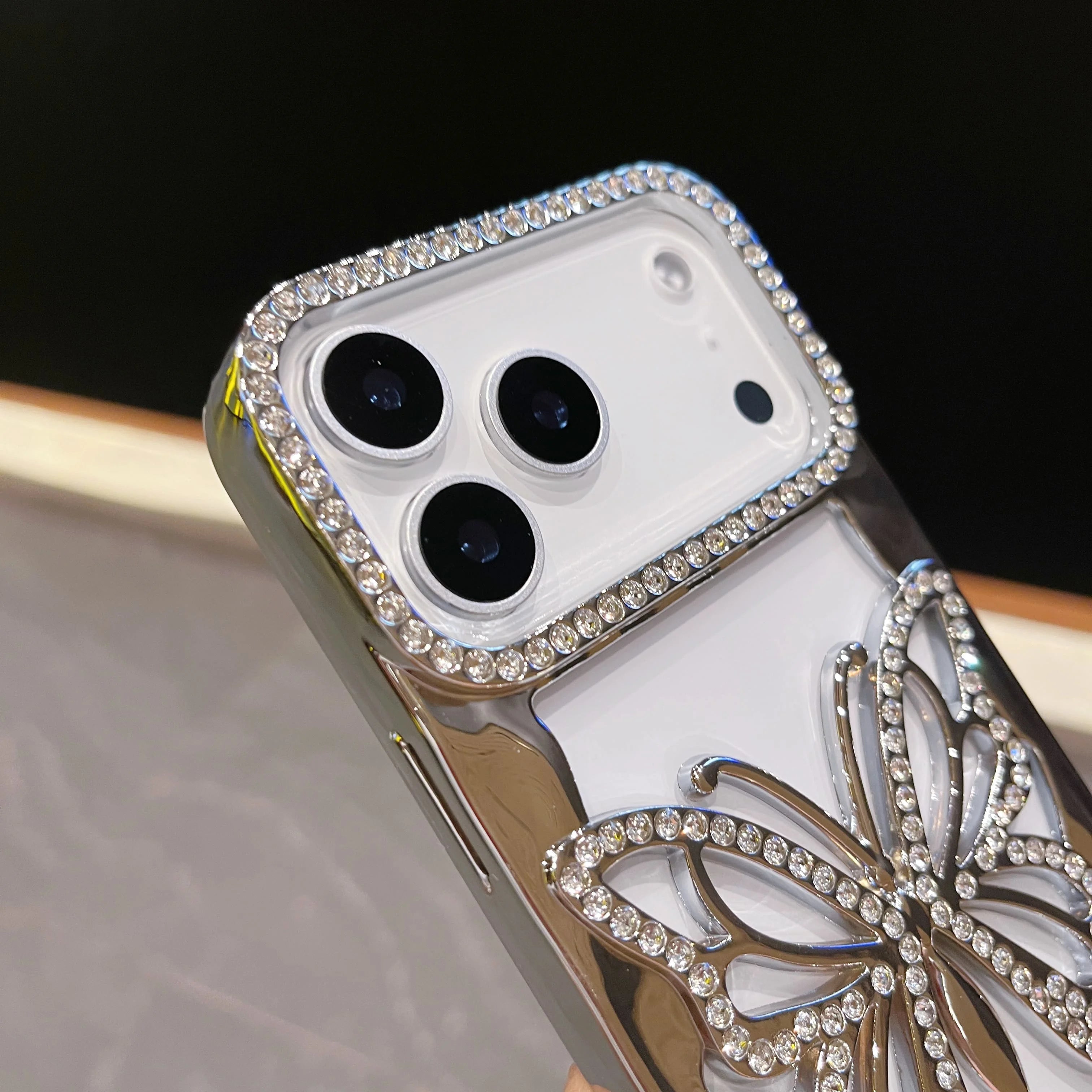 Bling Diamond Hollow Butterfly Phone Case For iPhone 17 Air 16 15 14 Plus 13 12 11 Pro Max Plating Glitter Shockproof Soft Cover