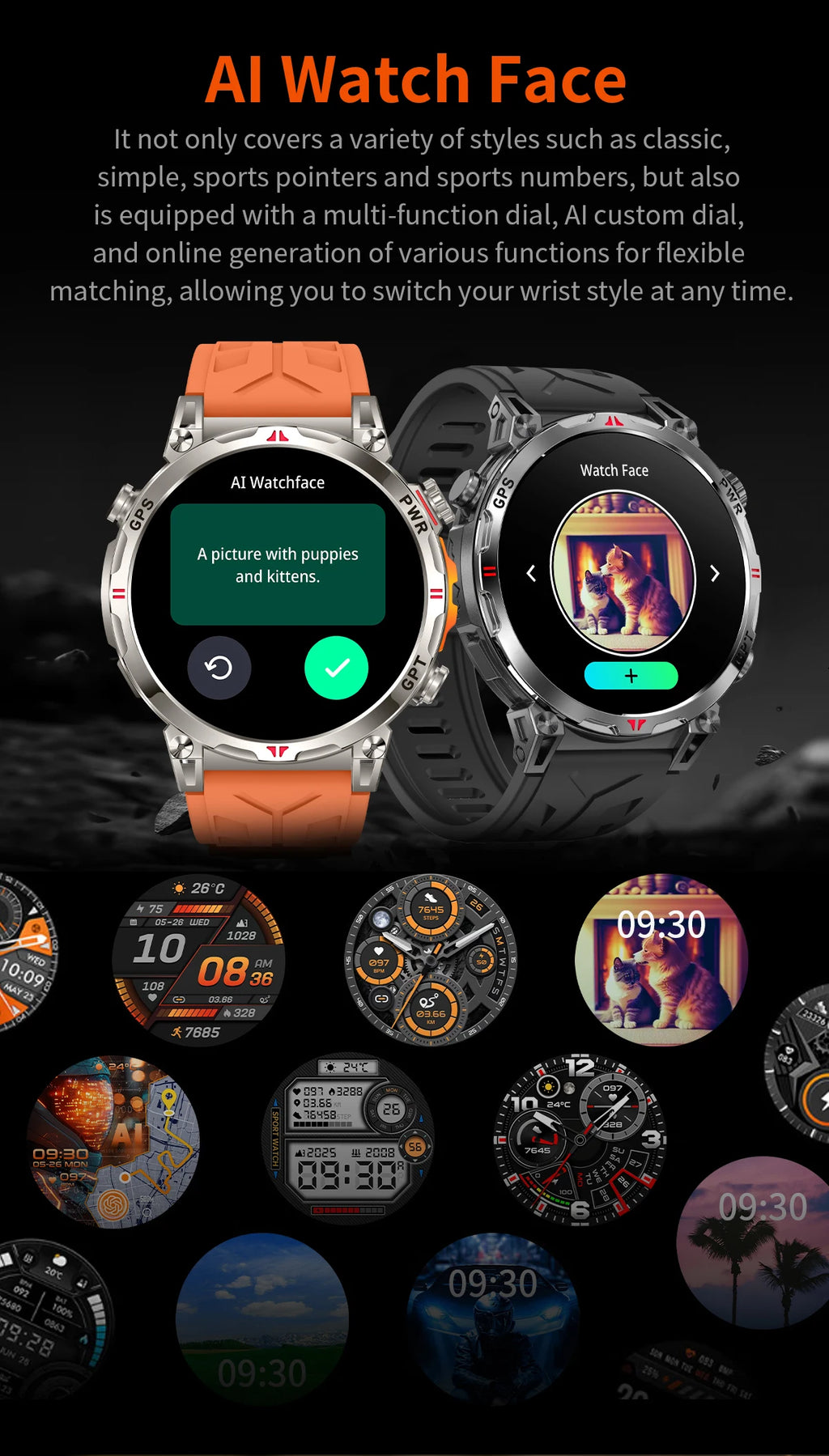 New Outdoor GPS GPT Compass Smart Watch 3ATM Waterproof Fitness Track Heart Rate BT Call Professional Sports 650mAh Smartwatch
