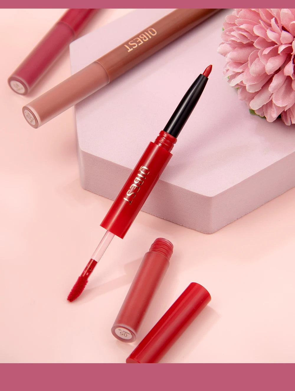 6 Colors Double-end Lip Gloss Waterproof Lipstick Pencil Long Lasting Sexy Red Lipgloss Beauty Matte Lip Liner Pen Lips Makeup