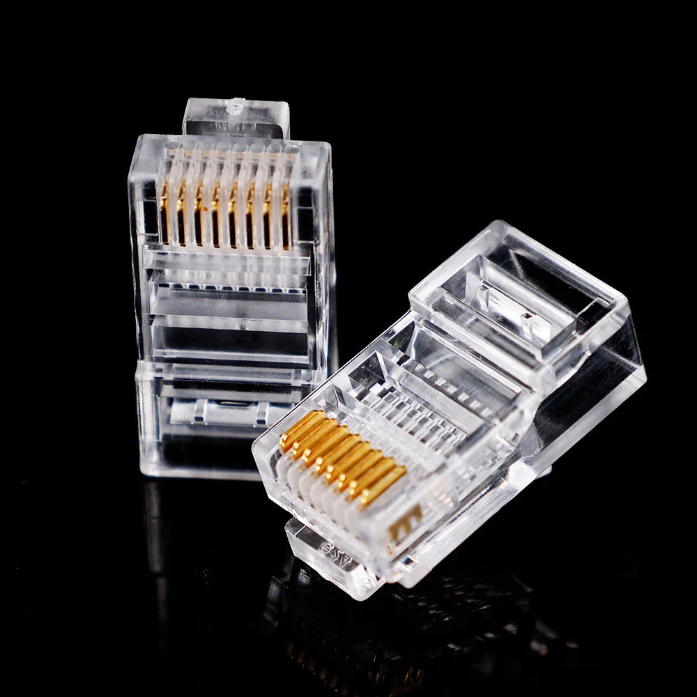 Rj45 Cat5e Connector Crystal Unshielded RJ45 Ends UTP 8Pin Modular Network Plug Connectors for Solid Stranded UTP Network Cable