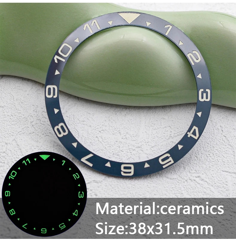 38mm x 31.5mm Flat Ceramic Luminous Bezel Insert for SKX007 SRPD Samurai King SPB185 Case Compatible, Replacement Ceramic Bezel