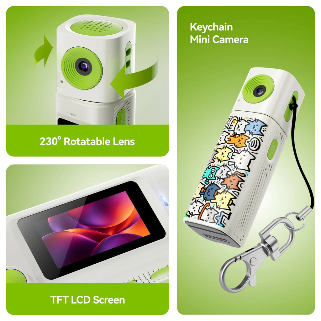 Lenovo 2K Sports Camcorder Lipstick Mini Camera 230° Rotatable Lens Compact Portable LCD Screen For Students Outdoor Photography
