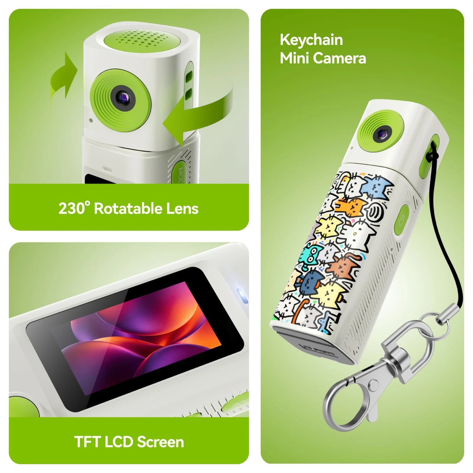 Lenovo 2K Sports Camcorder Lipstick Mini Camera 230° Rotatable Lens Compact Portable LCD Screen For Students Outdoor Photography