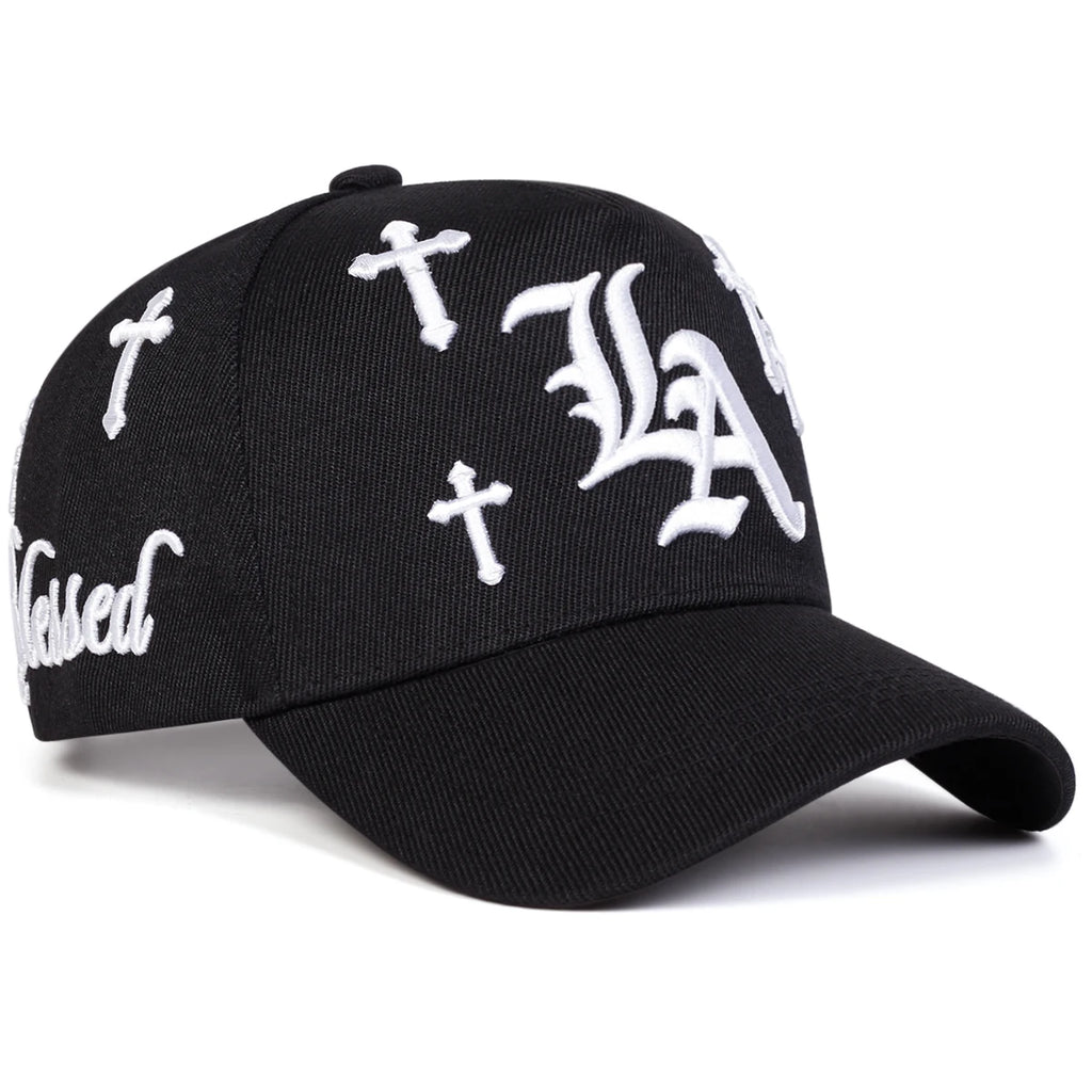 Unisex Gothic LA Cross Embroidery Baseball Caps Spring Autumn Outdoor Adjustable Casual Hats Sunscreen Hat Sports Cap