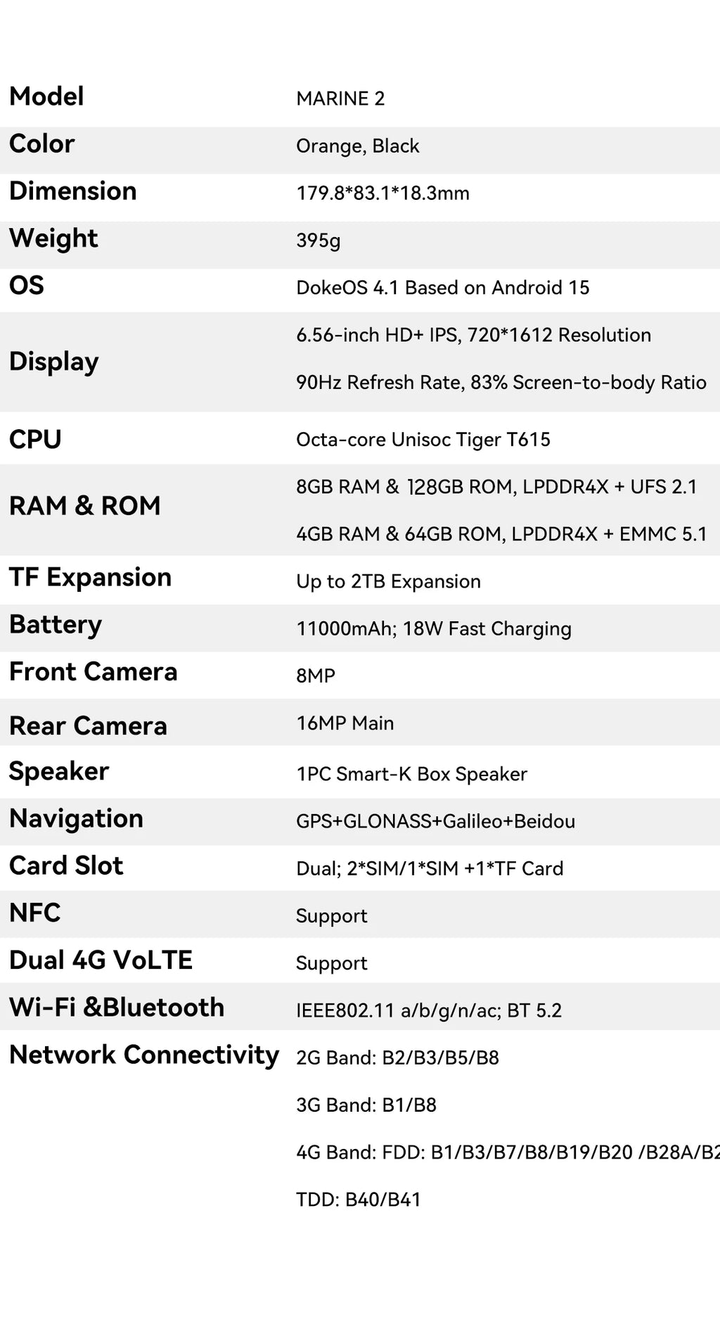 Blackview MARINE 2 Rugged Smartphone 6.56-inch HD+ IPS 90Hz Display 11000mAh 8GB 128GB Android 15 NFC 16MP Camera Cellphone
