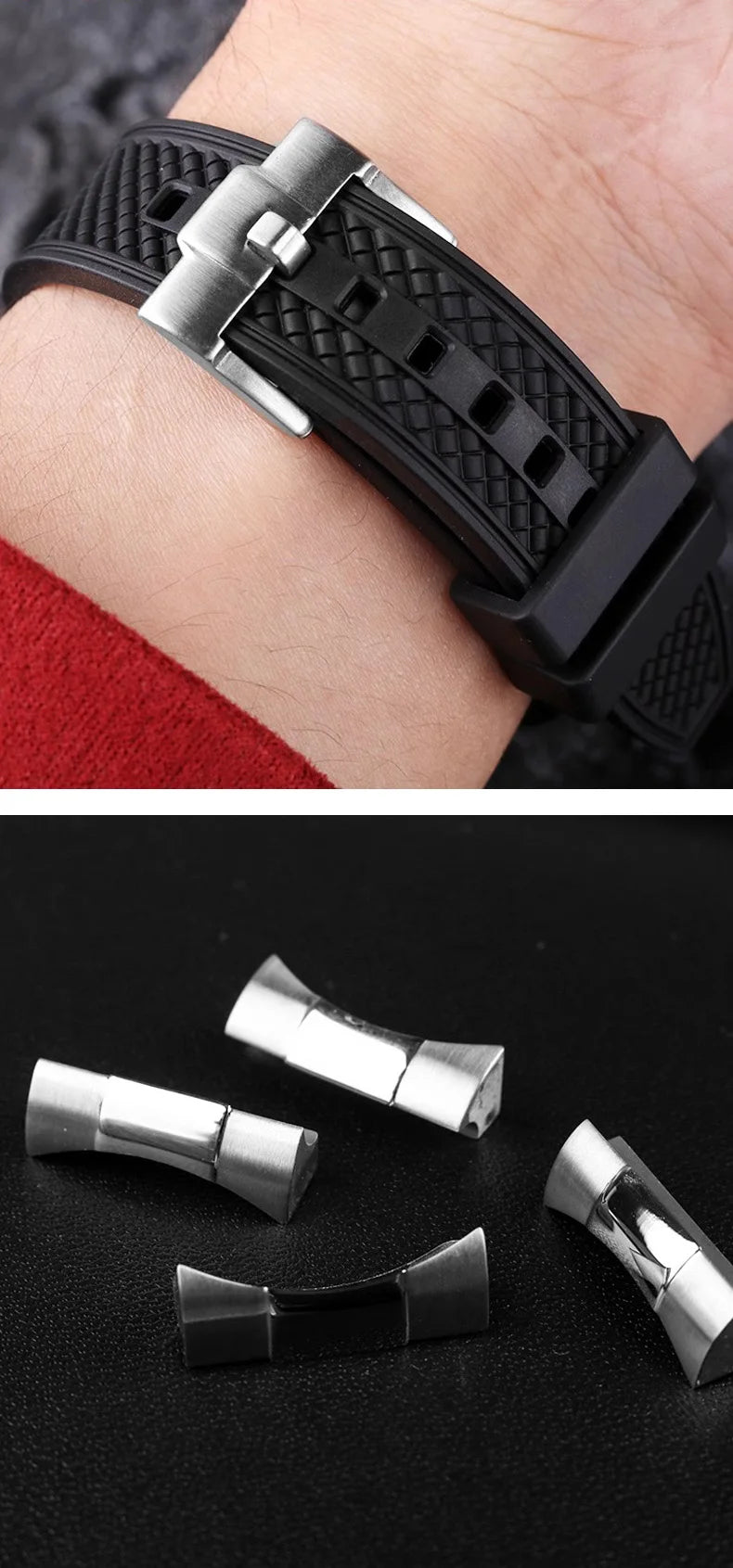 Metal End Link Curved End With Fluoro Rubber Strap 20mm Waterproof Quick Release Bracelet Fit for 39mm Tudor Black Bay GMT