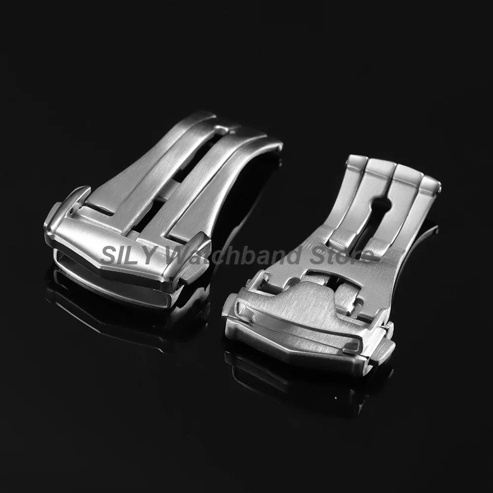 Silver Brushed Watch Buckle 18/20mm Stainless Steel Butterfly Deployment Watch Button Metal Folding Clasp Watch Button Accessory
