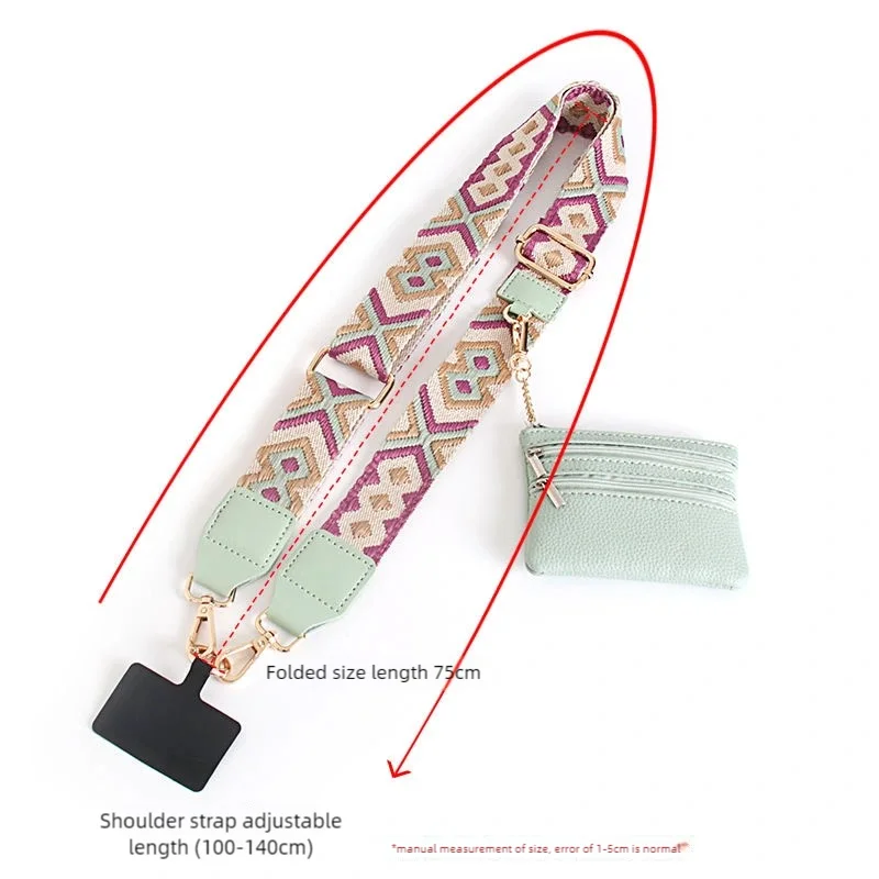 Phone Lanyard With Zippered Pouch Adjustable Perforation-Free Design Detachable Cross Strap