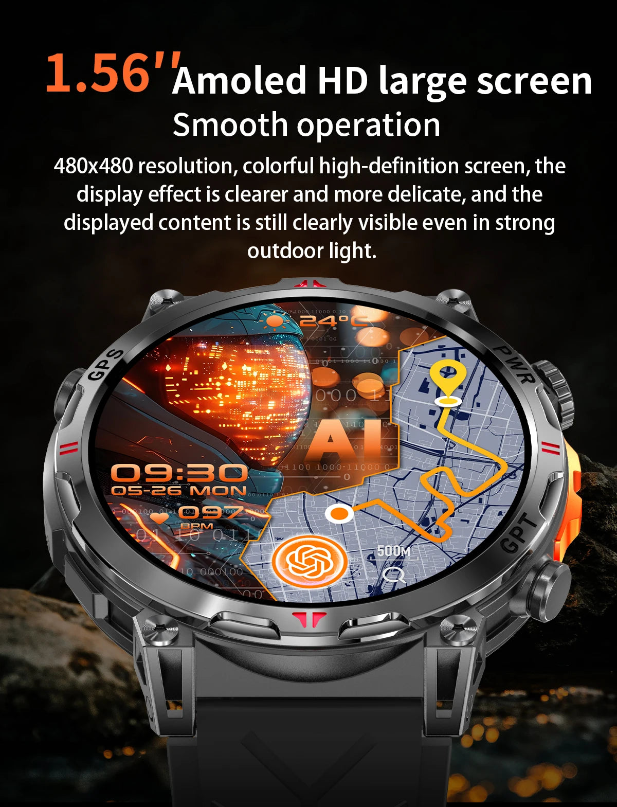 New Outdoor GPS GPT Compass Smart Watch 3ATM Waterproof Fitness Track Heart Rate BT Call Professional Sports 650mAh Smartwatch
